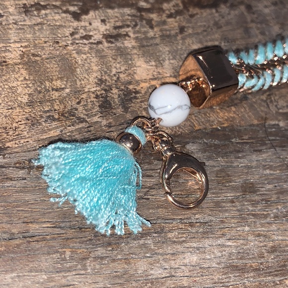 NEW Fossil Rose Gold Stainless Steel and Braided Turquoise Bracelet NWT - Picture 6 of 8